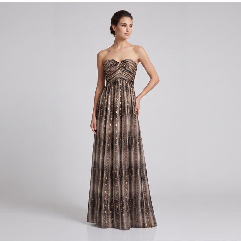 Calvin Klein Metallic Strapless Maxi Gown Sz 10 Gold Black Prom Formal Event